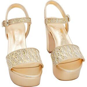 GUESS Haldem Gold Two-Band Platform Sandals Ankle Strap Women's US 7M